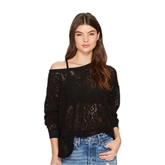 Free People Not Cold In This Knit Lace Top Size M NEW W/TAGS - Picture 2 of 12